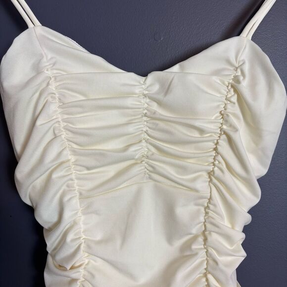 LANDS' END Ivory Ruched One Piece Swimsuit Mini Dress Bathing Suit Size 6 NEW - Picture 3 of 8